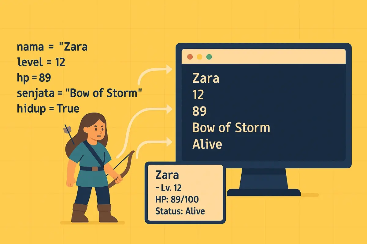 Variabel dan Tipe Data: Petualangan Si Karakter RPG dan Statusnya yang Bisa Diatur